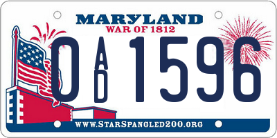 MD license plate 0AD1596