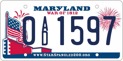 MD license plate 0AD1597