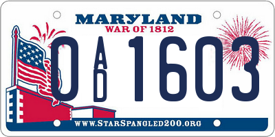 MD license plate 0AD1603