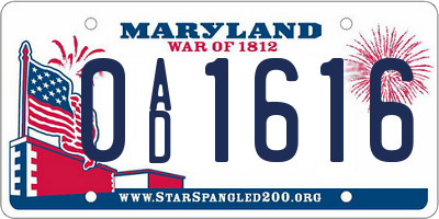 MD license plate 0AD1616