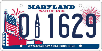 MD license plate 0AD1629