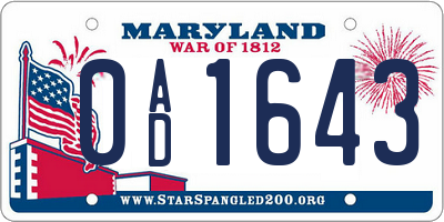 MD license plate 0AD1643