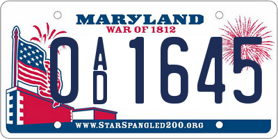 MD license plate 0AD1645
