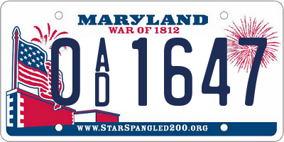 MD license plate 0AD1647