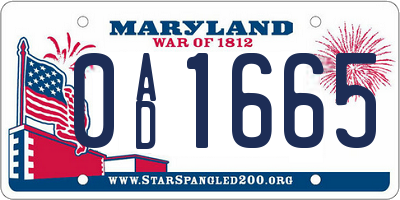 MD license plate 0AD1665