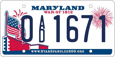 MD license plate 0AD1671