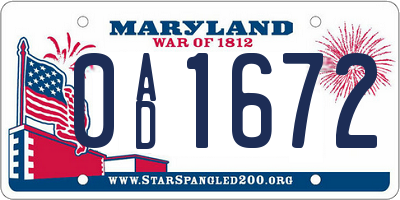 MD license plate 0AD1672