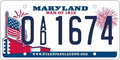 MD license plate 0AD1674