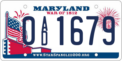 MD license plate 0AD1679