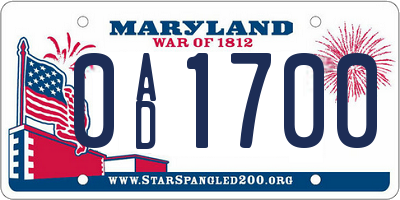 MD license plate 0AD1700