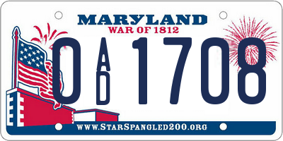MD license plate 0AD1708
