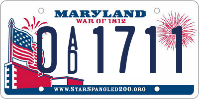 MD license plate 0AD1711