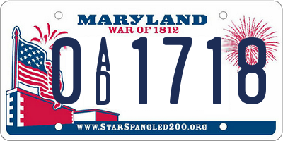 MD license plate 0AD1718