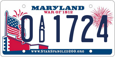 MD license plate 0AD1724