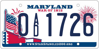 MD license plate 0AD1726