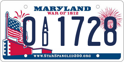 MD license plate 0AD1728