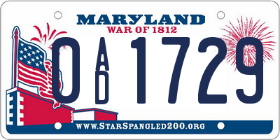 MD license plate 0AD1729
