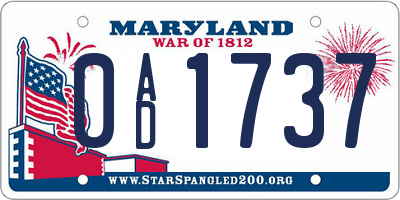 MD license plate 0AD1737