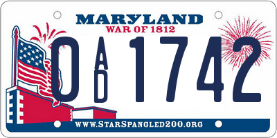 MD license plate 0AD1742