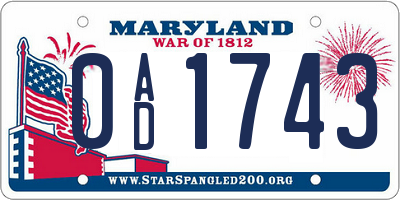 MD license plate 0AD1743
