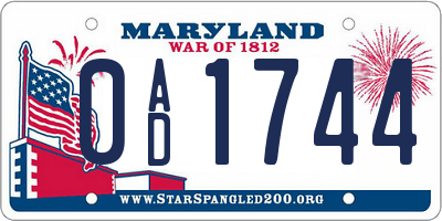 MD license plate 0AD1744