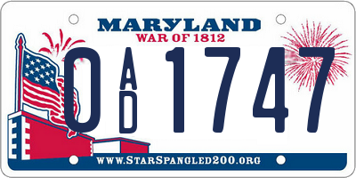 MD license plate 0AD1747
