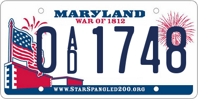 MD license plate 0AD1748