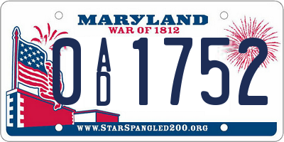 MD license plate 0AD1752