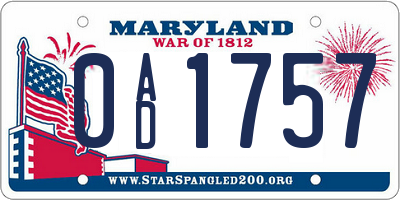 MD license plate 0AD1757