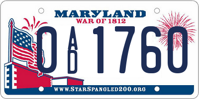 MD license plate 0AD1760