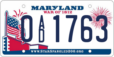 MD license plate 0AD1763