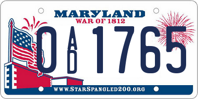 MD license plate 0AD1765