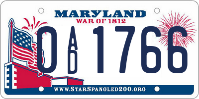 MD license plate 0AD1766