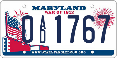 MD license plate 0AD1767