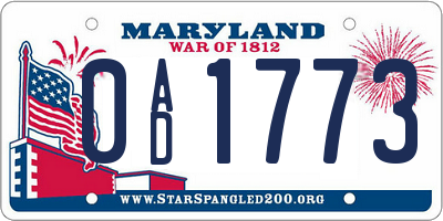 MD license plate 0AD1773