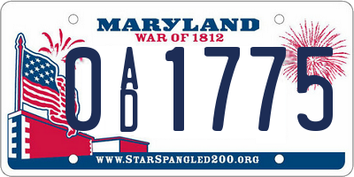 MD license plate 0AD1775