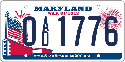 MD license plate 0AD1776