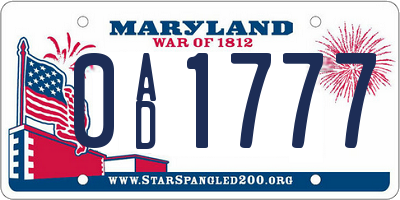 MD license plate 0AD1777