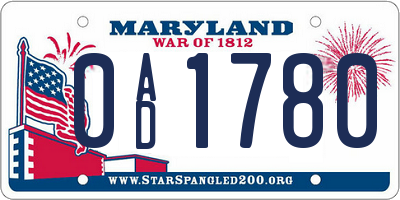 MD license plate 0AD1780