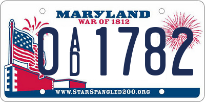 MD license plate 0AD1782