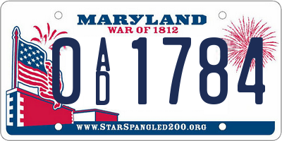 MD license plate 0AD1784