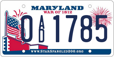 MD license plate 0AD1785