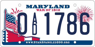 MD license plate 0AD1786