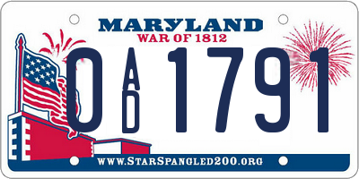 MD license plate 0AD1791