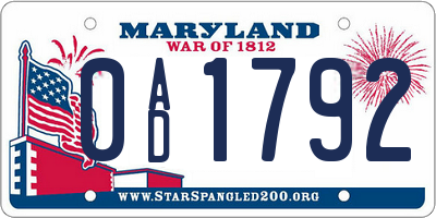 MD license plate 0AD1792