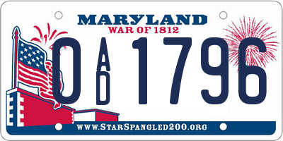 MD license plate 0AD1796