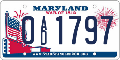 MD license plate 0AD1797