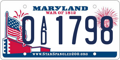 MD license plate 0AD1798