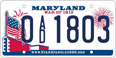 MD license plate 0AD1803