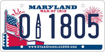 MD license plate 0AD1805